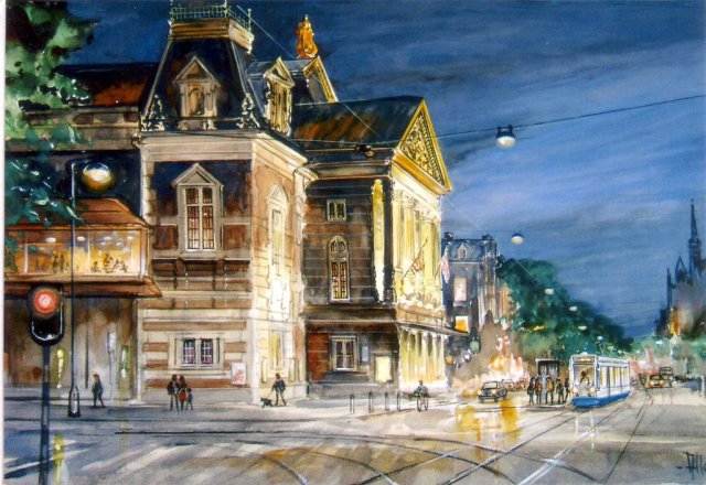 Concertgebouw avond (olieverf)